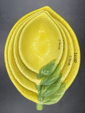 Arlington Design Ceramic Yellow Lemon Shaped Stacking Measuring Cups Set of 4